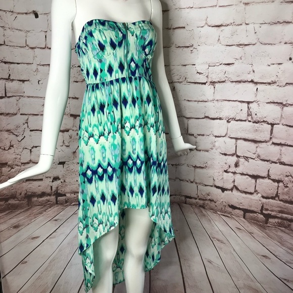 ENVY ME S Aqua Blue Green High Low Boho strapless summer dress Size Small - Picture 7 of 15